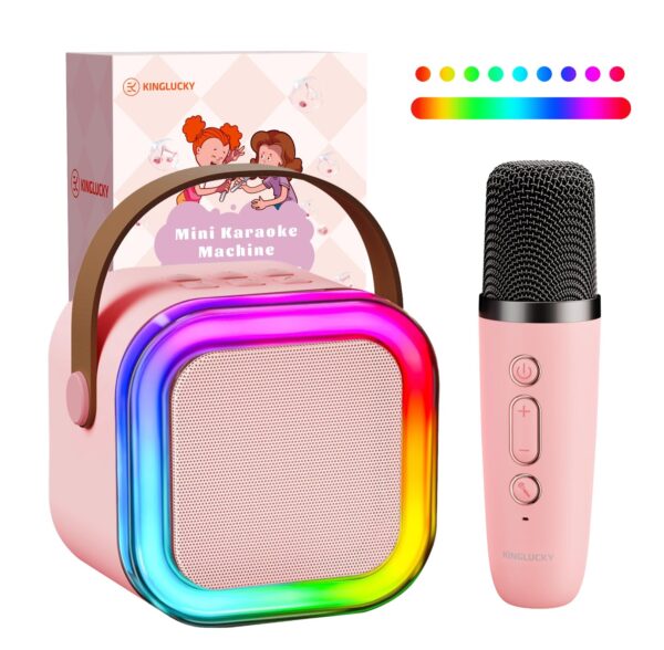 Mini Karaoke Machine for Kids (with 1.5K+ Stories) Christmas Birthday Gifts Ideas for Girls Toy Ages 3-12+, Portable Bluetooth Speaker, Story Player for Education, Play & Bedtime, Pink